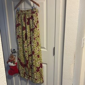 Anthropologie Floral Wide-Leg Pants - Green and Red